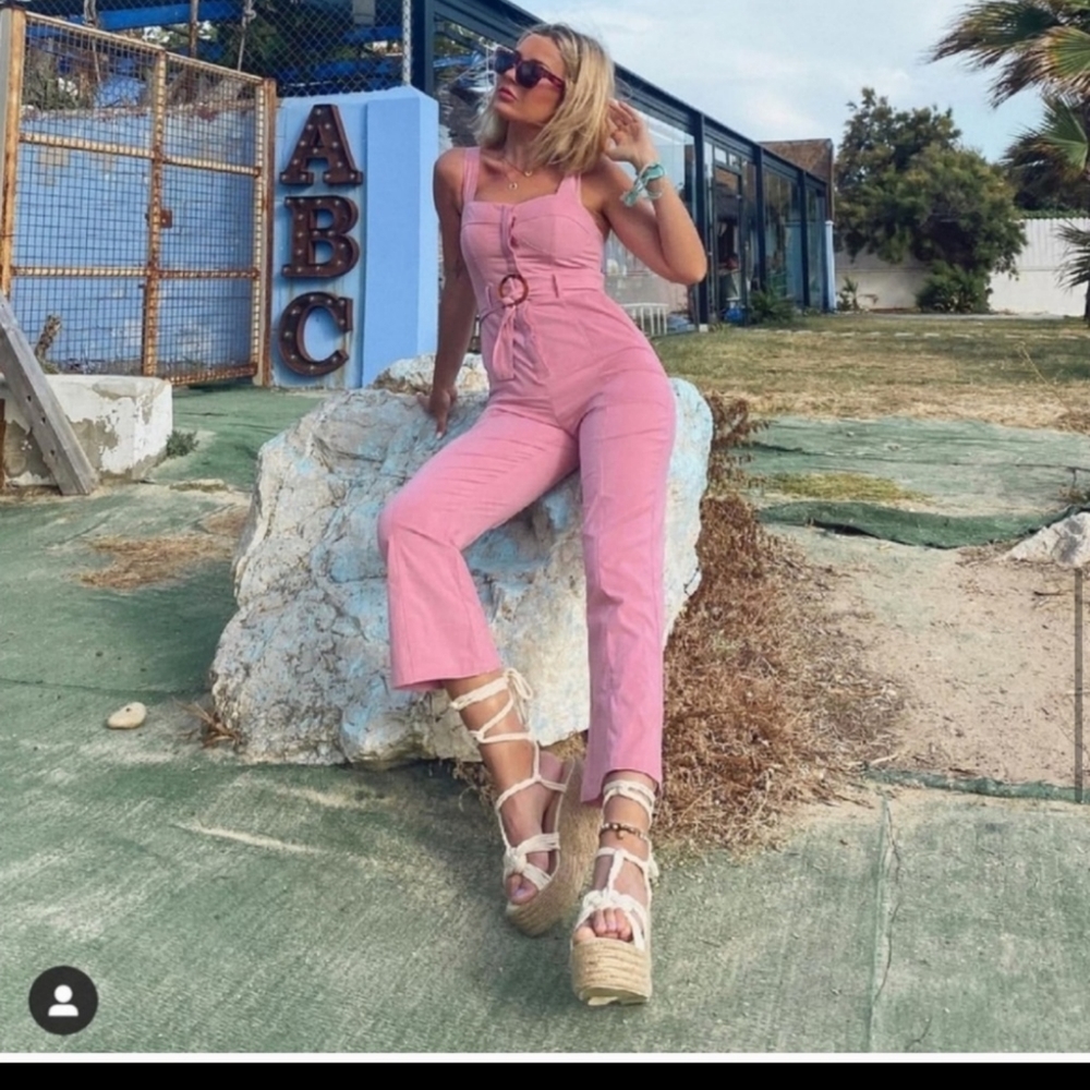 Zara Bloggers Favorite Pink Belted Jumpsuit
